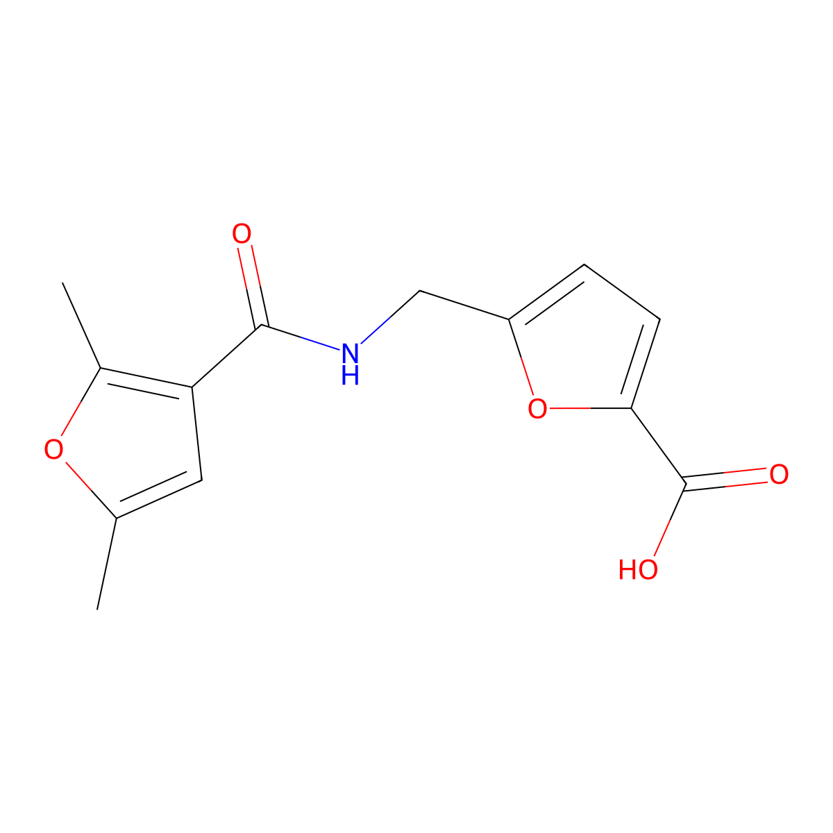 5-{[(2,5-Dimethyl-furan-3-carbonyl)-amino]-methyl}-furan-2-carboxylic acid molecular structure, CAS 385378-11-0