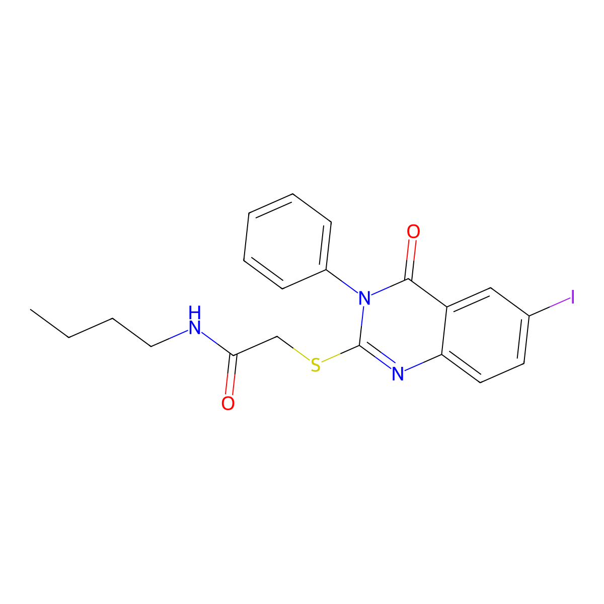 N-butyl-2-(6-iodo-4-oxo-3-phenylquinazolin-2-yl)sulfanylacetamide molecular structure, CAS 385378-48-3