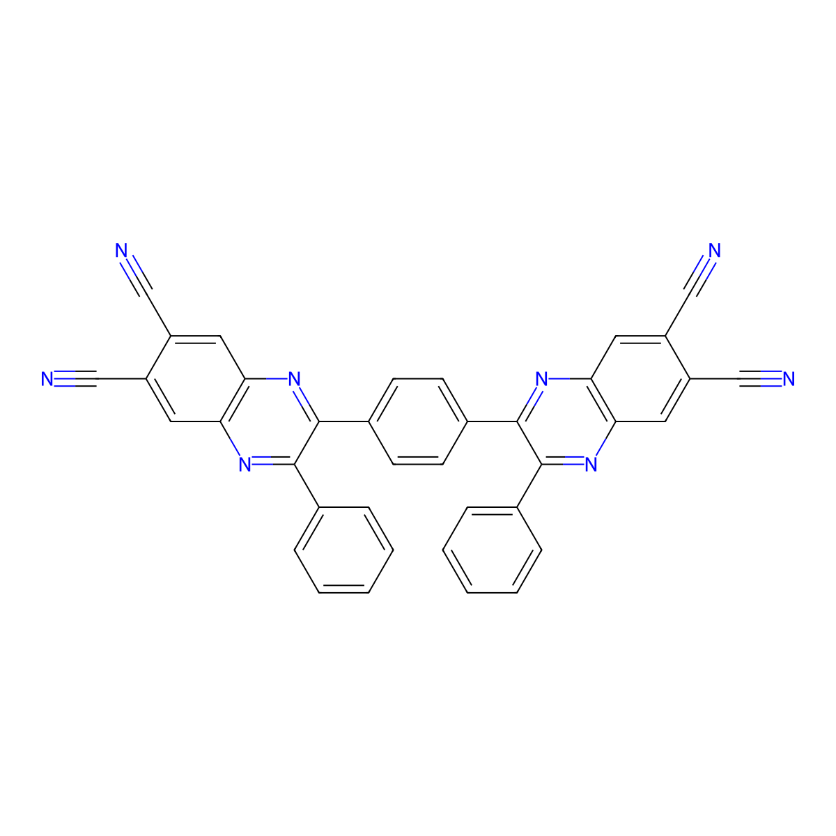 2-[4-(6,7-Dicyano-3-phenylquinoxalin-2-yl)phenyl]-3-phenylquinoxaline-6,7-dicarbonitrile molecular structure, CAS 385379-23-7