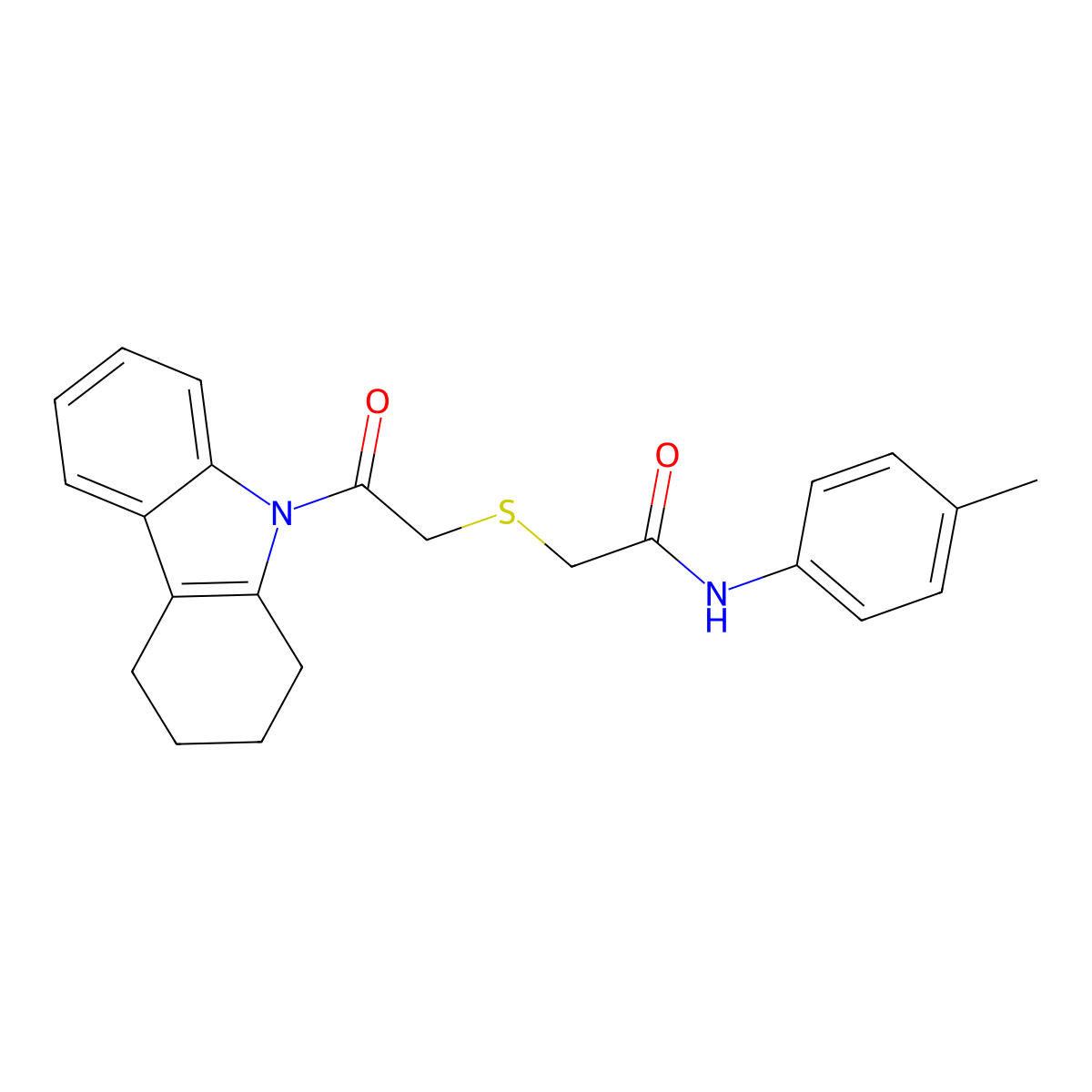N-(4-methylphenyl)-2-[2-oxo-2-(1,2,3,4-tetrahydrocarbazol-9-yl)ethyl]sulfanylacetamide molecular structure, CAS 385379-92-0