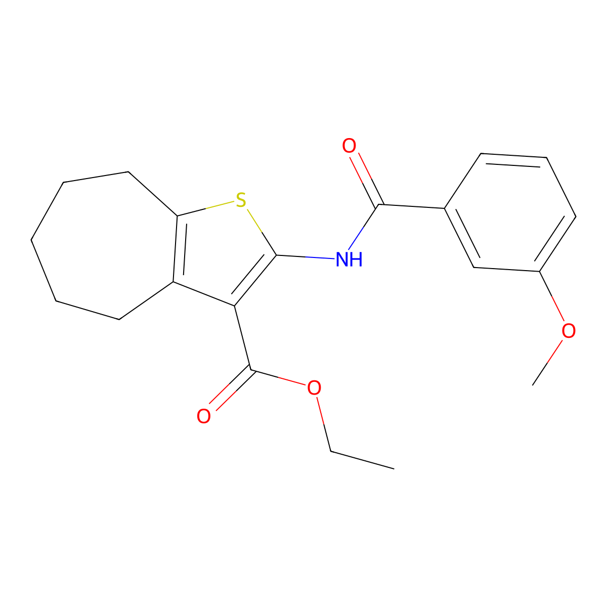 ethyl 2-(3-methoxybenzamido)-5,6,7,8-tetrahydro-4H-cyclohepta[b]thiophene-3-carboxylate molecular structure, CAS 385380-22-3