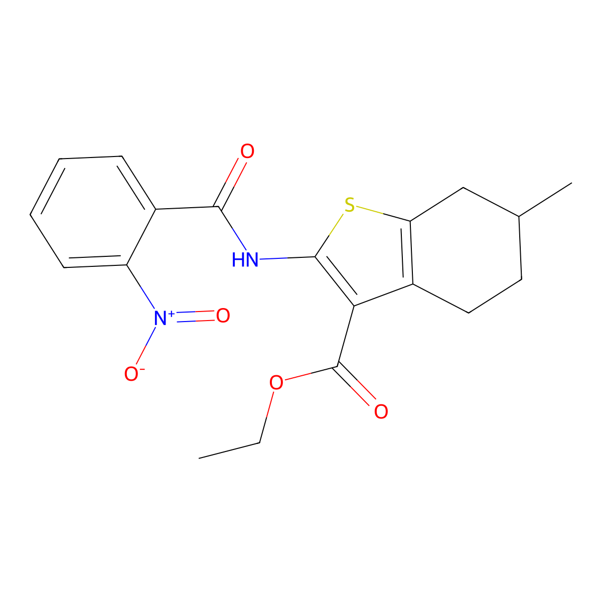 Ethyl 6-methyl-2-[(2-nitrobenzoyl)amino]-4,5,6,7-tetrahydro-1-benzothiophene-3-carboxylate molecular structure, CAS 385380-24-5