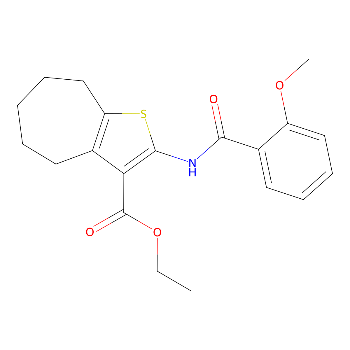 ethyl 2-[(2-methoxybenzoyl)amino]-5,6,7,8-tetrahydro-4H-cyclohepta[b]thiophene-3-carboxylate molecular structure, CAS 385380-29-0
