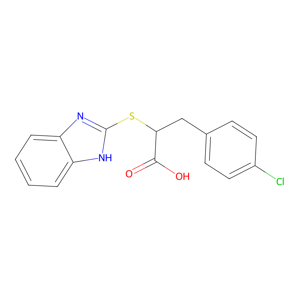 2-(1H-benzimidazol-2-ylsulfanyl)-3-(4-chlorophenyl)propanoic acid molecular structure, CAS 385380-72-3