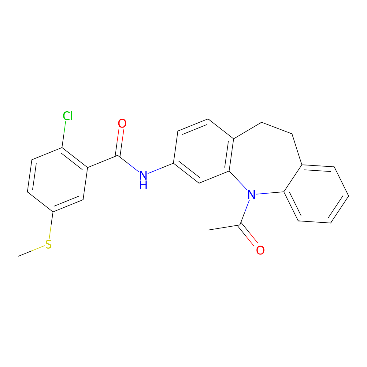 N-(11-acetyl-5,6-dihydrobenzo[b][1]benzazepin-2-yl)-2-chloro-5-methylsulfanylbenzamide molecular structure, CAS 385381-38-4
