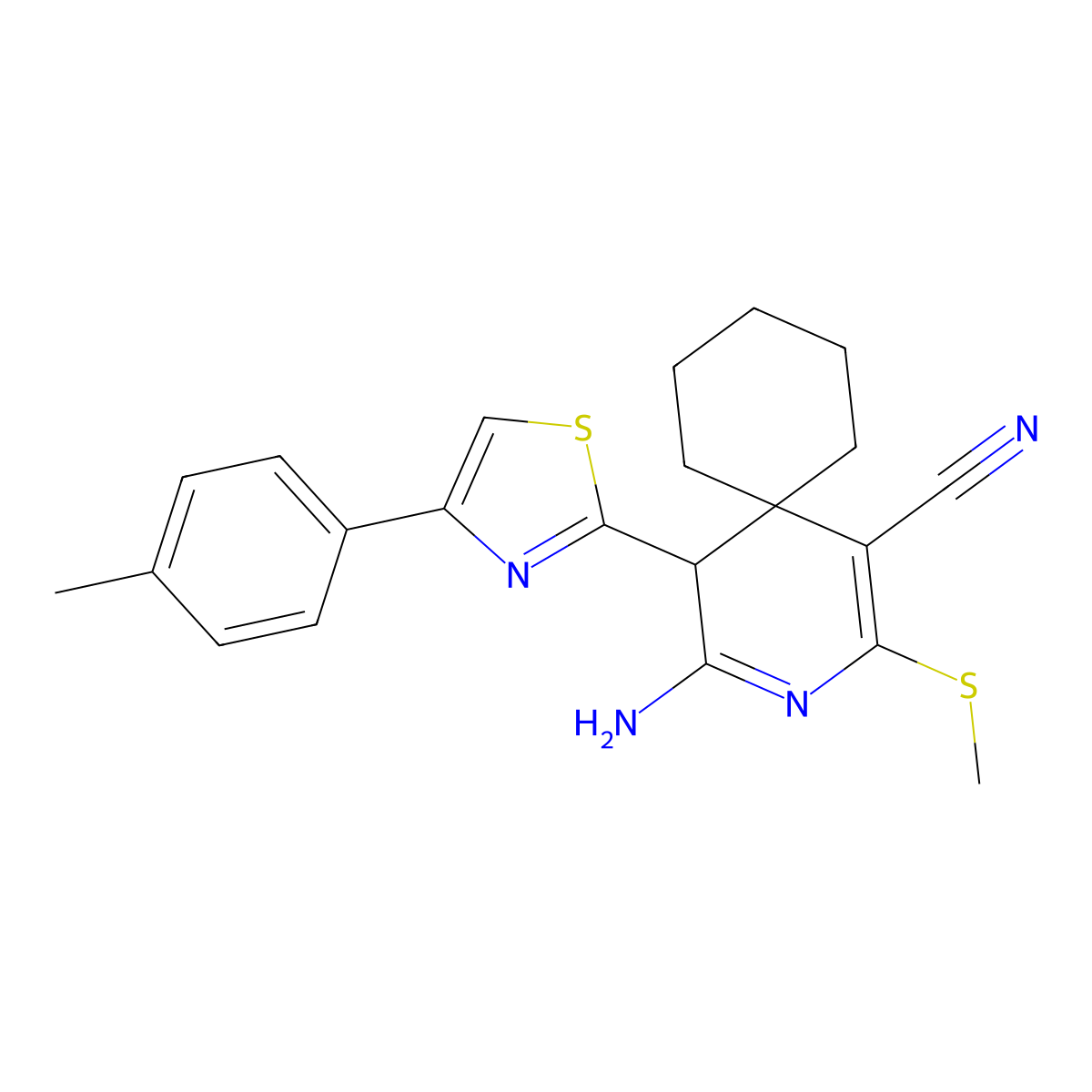 4-Imino-5-[4-(4-methylphenyl)-1,3-thiazol-2-yl]-2-(methylsulfanyl)-3-azaspiro[5.5]undec-1-ene-1-carbonitrile molecular structure, CAS 385381-59-9