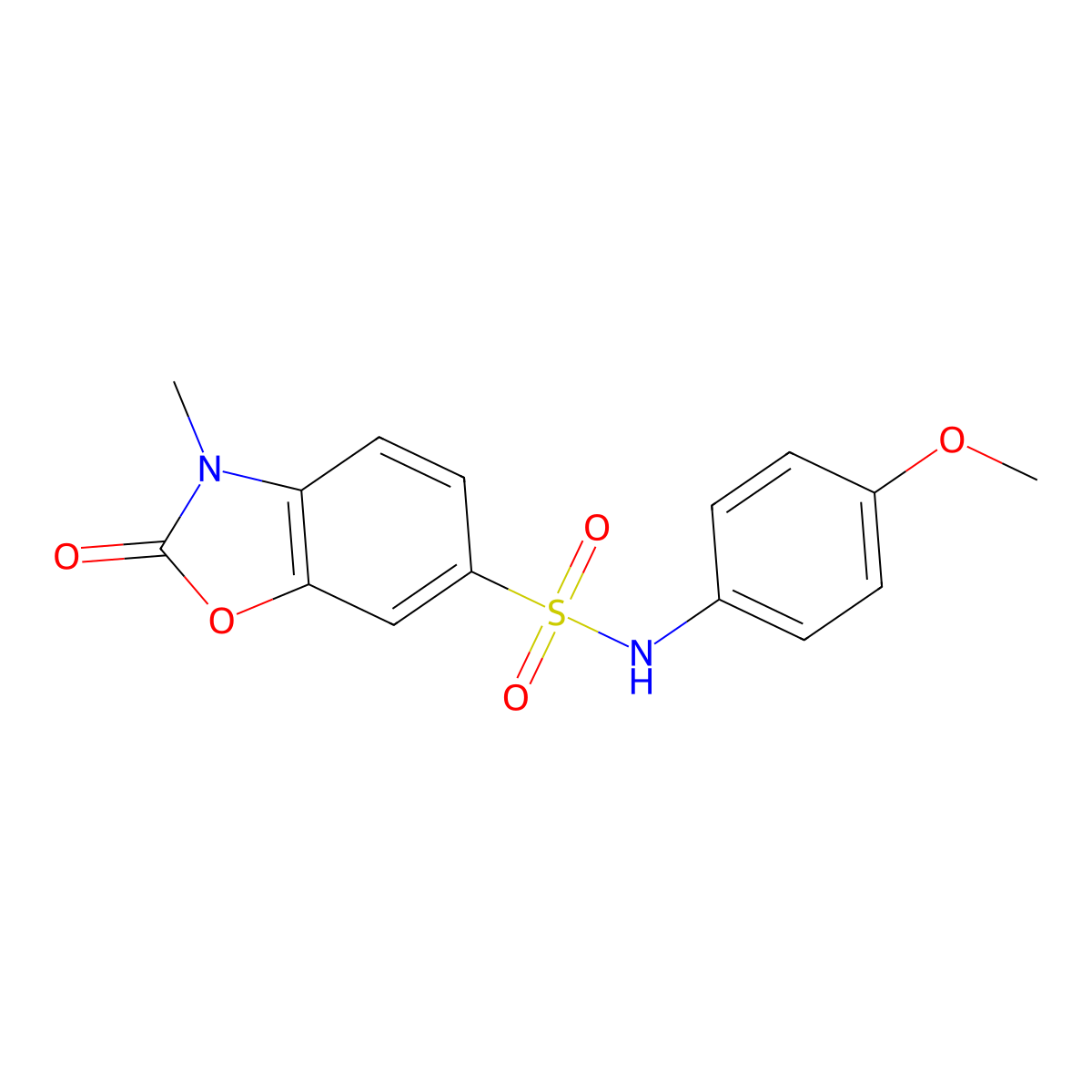 N-(4-methoxyphenyl)-3-methyl-2-oxo-2,3-dihydro-1,3-benzoxazole-6-sulfonamide molecular structure, CAS 385381-87-3