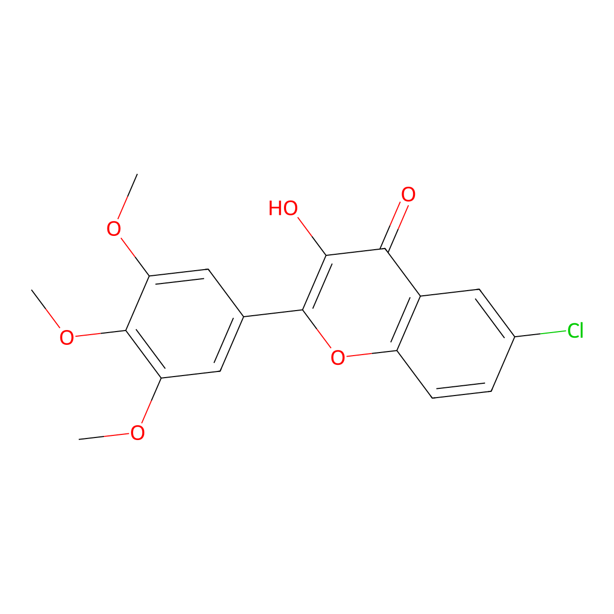 4H-1-Benzopyran-4-one, 6-chloro-3-hydroxy-2-(3,4,5-trimethoxyphenyl)- molecular structure, CAS 385381-94-2