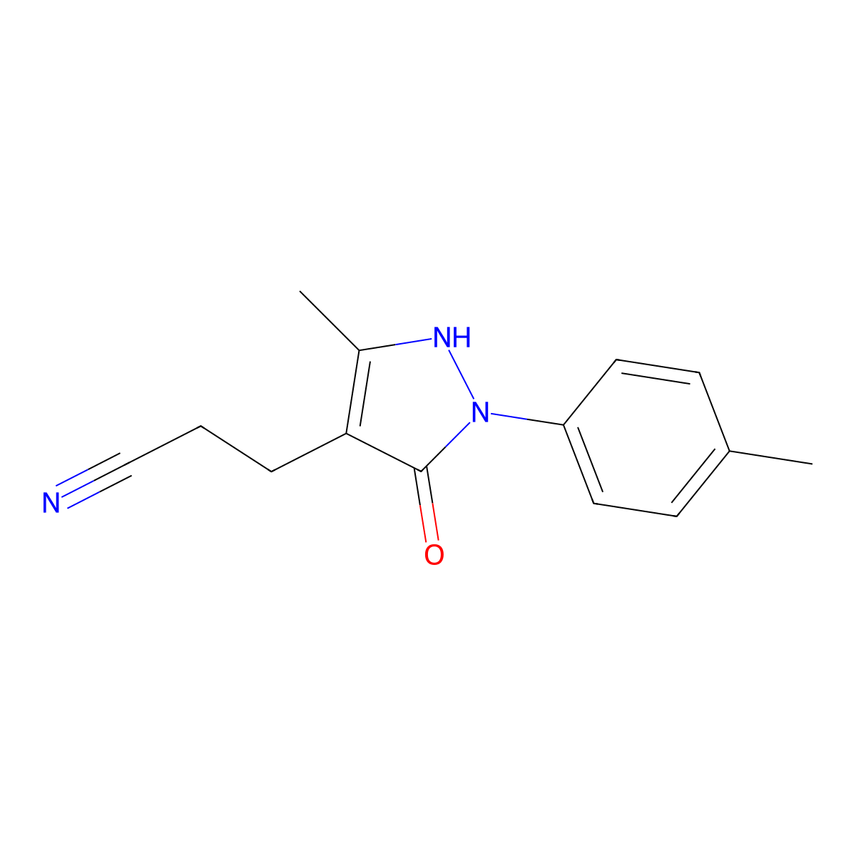 3-[5-Hydroxy-3-methyl-1-(4-methylphenyl)-1H-pyrazol-4-yl]propanenitrile molecular structure, CAS 385382-41-2
