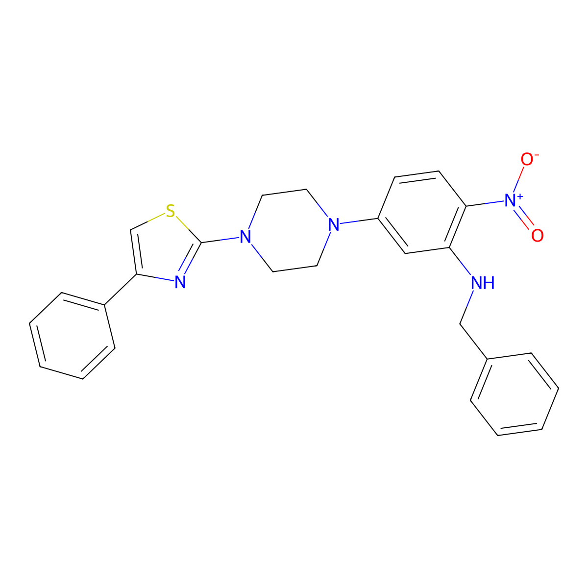 N-benzyl-2-nitro-5-[4-(4-phenyl-1,3-thiazol-2-yl)piperazin-1-yl]aniline molecular structure, CAS 385382-51-4