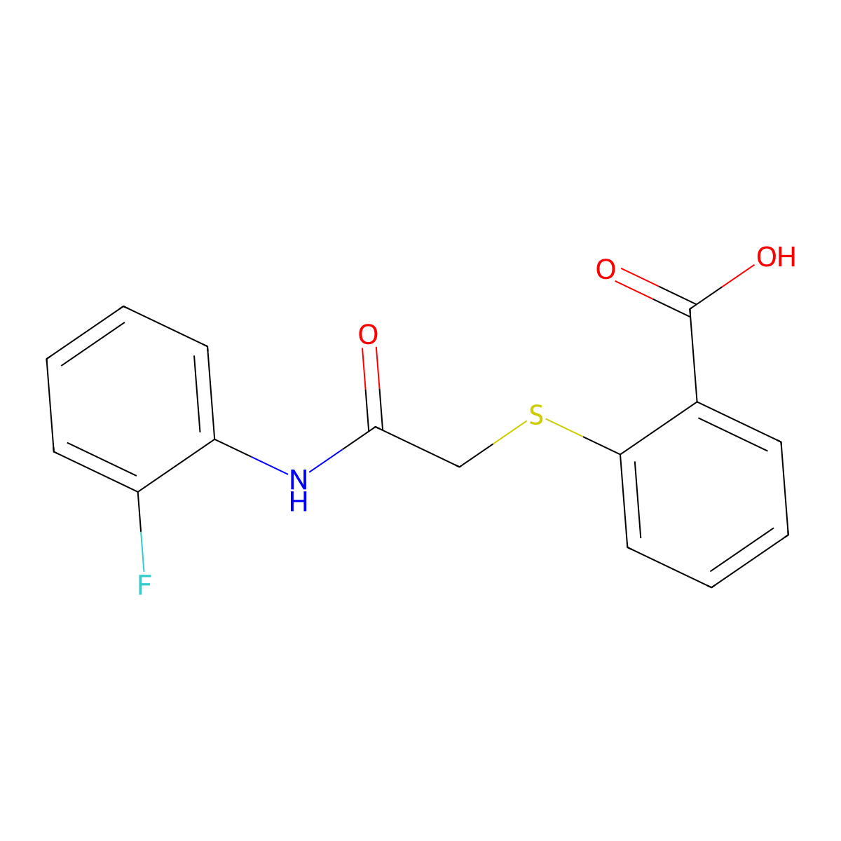 2-({2-[(2-Fluorophenyl)amino]-2-oxoethyl}thio)benzoic acid molecular structure, CAS 385382-63-8