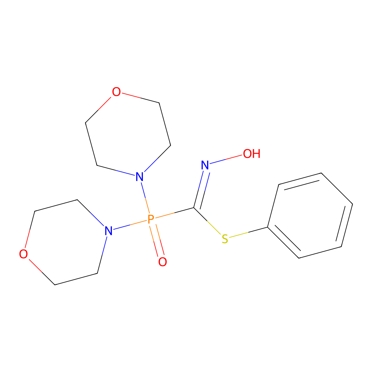 Phosphinecarboximidothioic acid, N-hydroxy-1,1-di-4-morpholinyl-, phenyl ester, 1-oxide molecular structure, CAS 385382-81-0