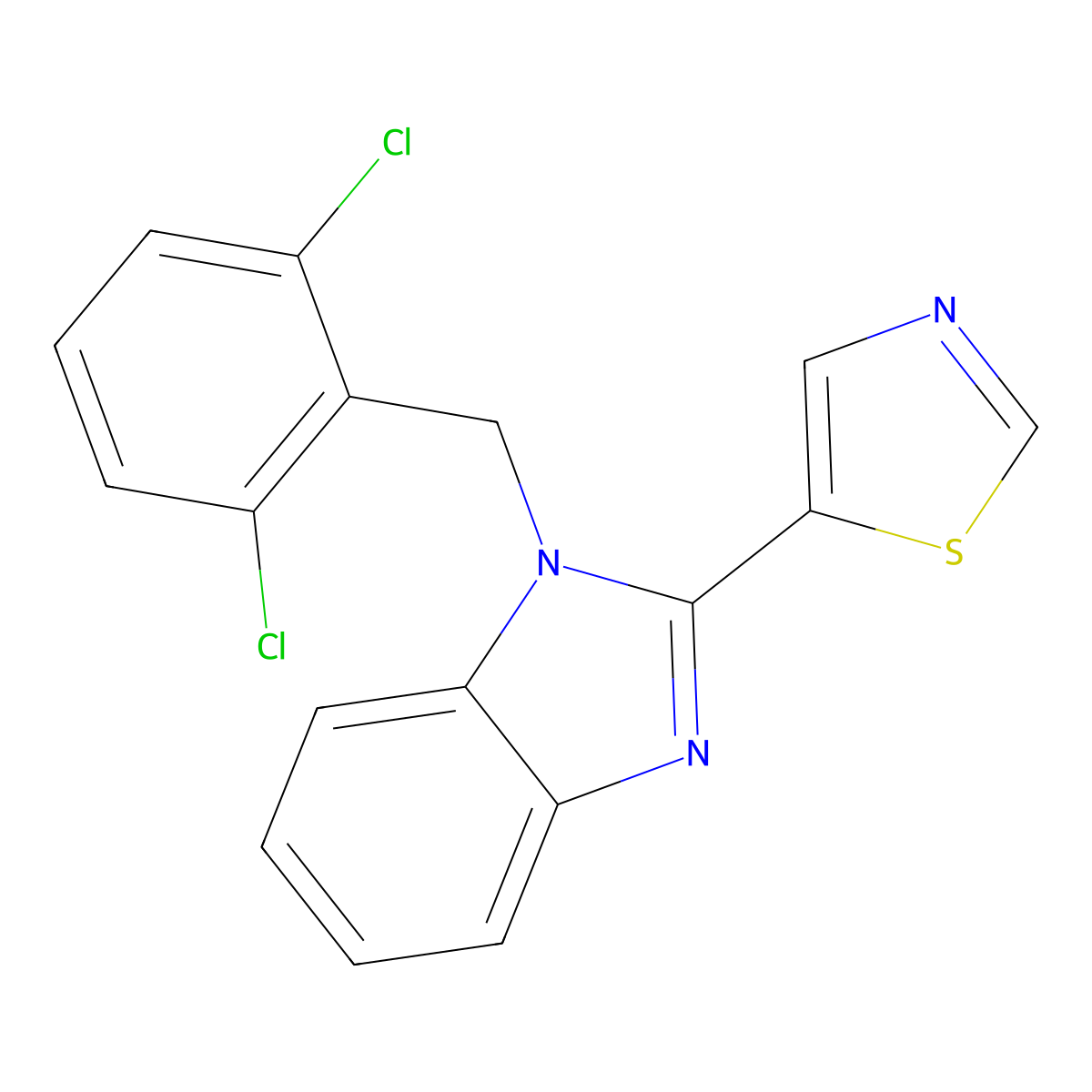 1-(2,6-dichlorobenzyl)-2-(1,3-thiazol-5-yl)-1H-benzimidazole molecular structure, CAS 385383-15-3