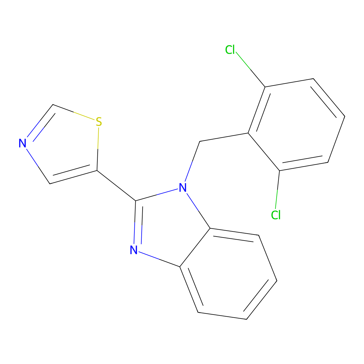 1-(2,6-dichlorobenzyl)-2-(1,3-thiazol-5-yl)-1H-benzimidazole molecular structure, CAS 385383-15-3