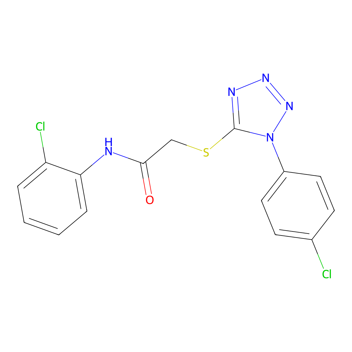 N-(2-chlorophenyl)-2-[1-(4-chlorophenyl)tetrazol-5-yl]sulfanylacetamide molecular structure, CAS 385383-16-4