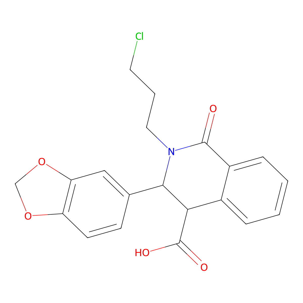 3-(1,3-Benzodioxol-5-yl)-2-(3-chloropropyl)-1-oxo-1,2,3,4-tetrahydro-4-isoquinolinecarboxylic acid molecular structure, CAS 385383-35-7