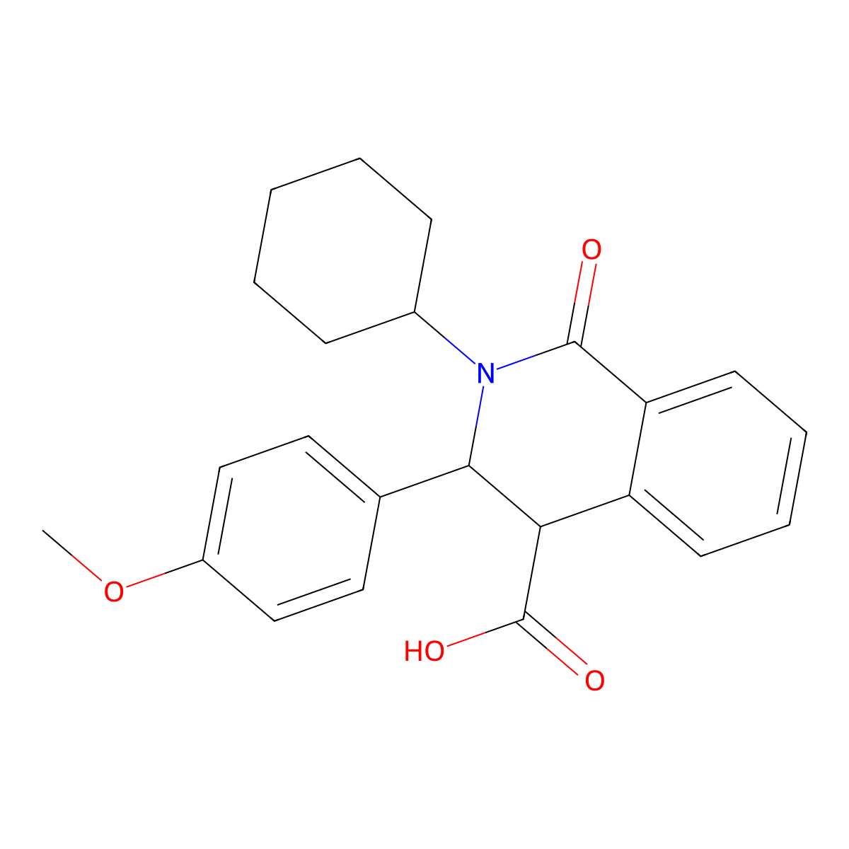 2-Cyclohexyl-3-(4-methoxyphenyl)-1-oxo-1,2,3,4-tetrahydro-4-isoquinolinecarboxylic acid molecular structure, CAS 385383-39-1