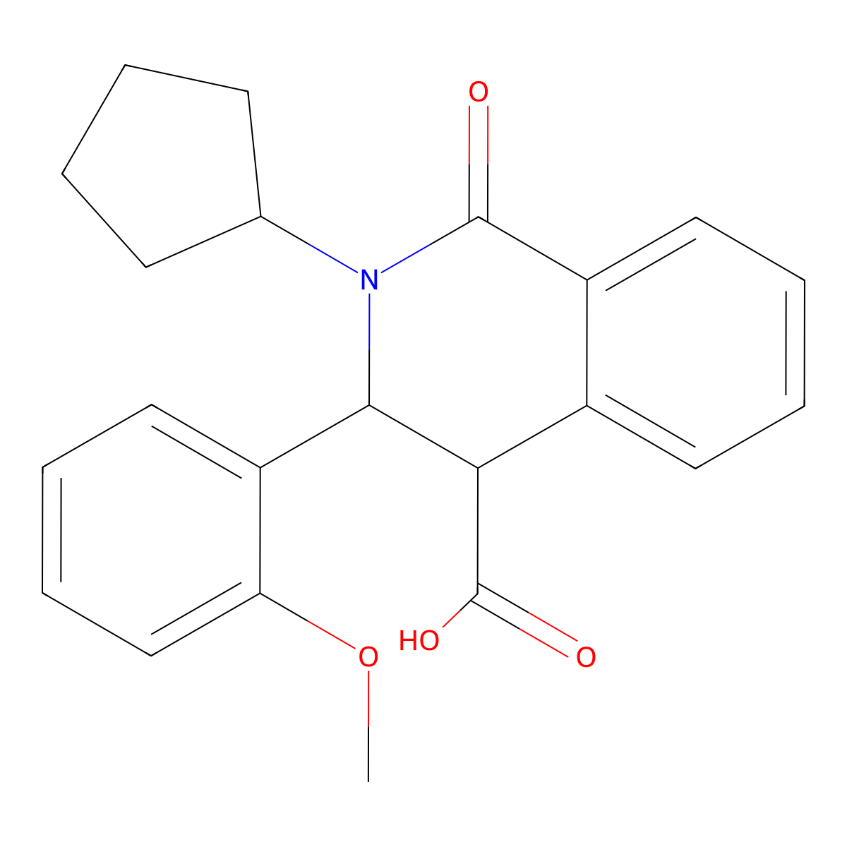 2-Cyclopentyl-3-(2-methoxyphenyl)-1-oxo-1,2,3,4-tetrahydro-4-isoquinolinecarboxylic acid molecular structure, CAS 385383-40-4
