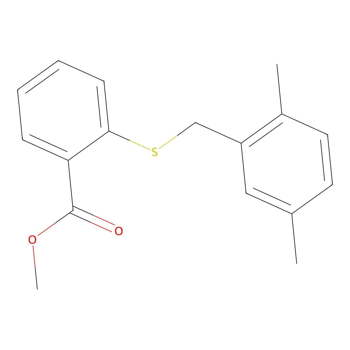 Methyl 2-{[(2,5-dimethylphenyl)methyl]sulfanyl}benzoate molecular structure, CAS 385383-53-9