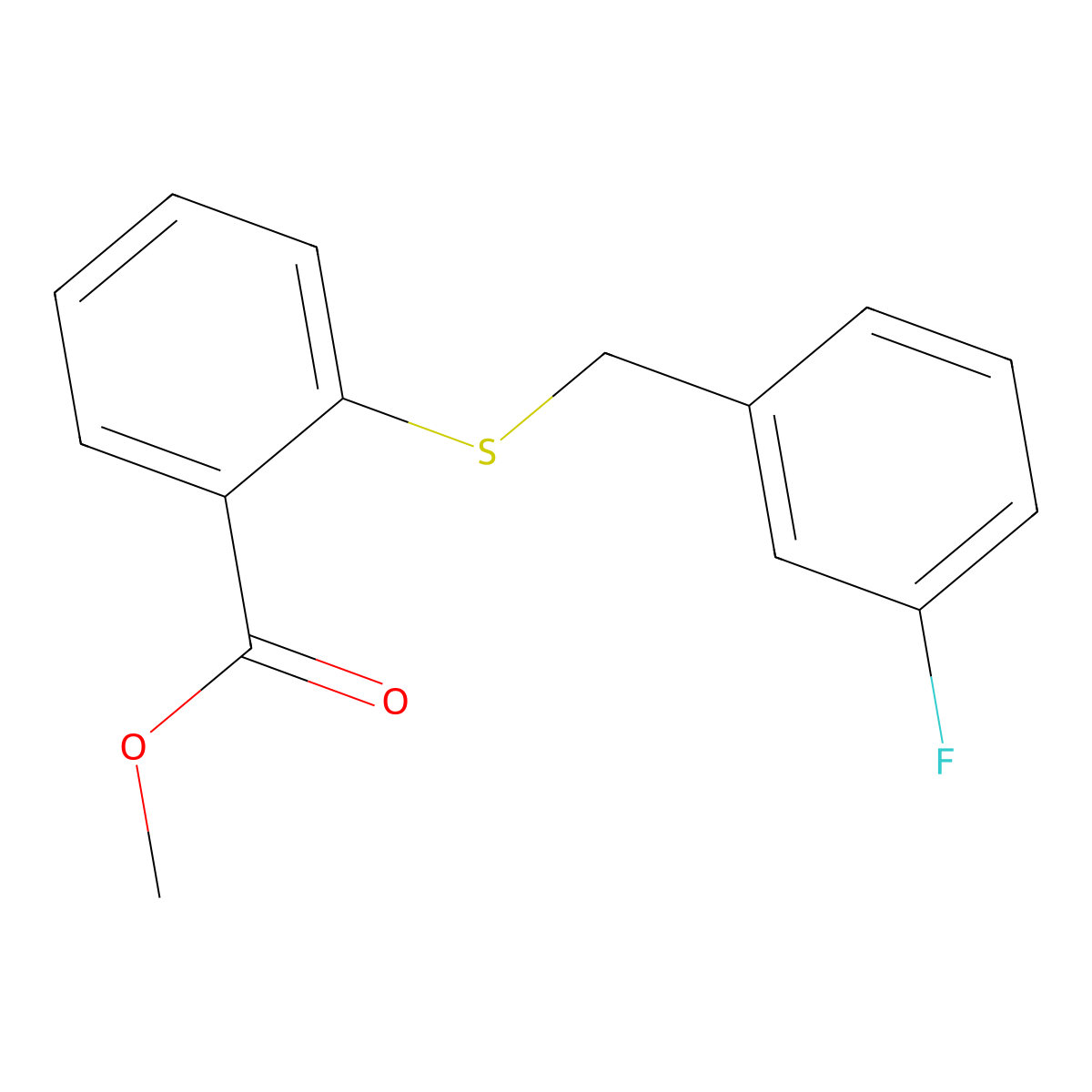 Methyl 2-[(3-fluorobenzyl)sulfanyl]benzenecarboxylate molecular structure, CAS 385383-54-0