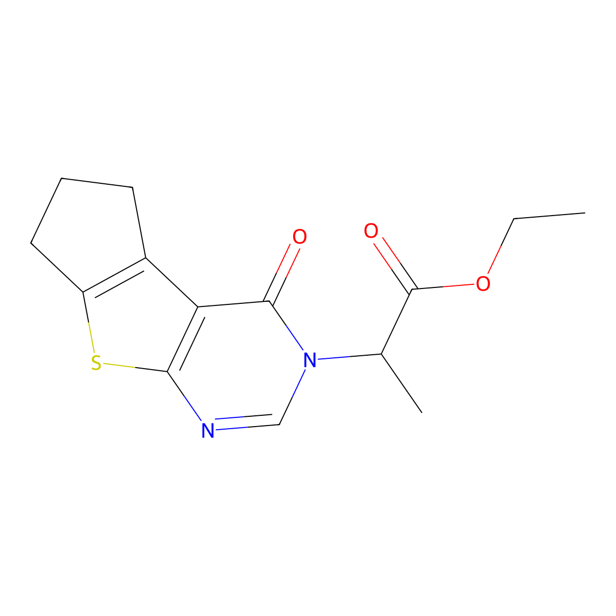 ethyl 2-(4-oxo-6,7-dihydro-4H-cyclopenta[4,5]thieno[2,3-d]pyrimidin-3(5H)-yl)propanoate molecular structure, CAS 385385-70-6