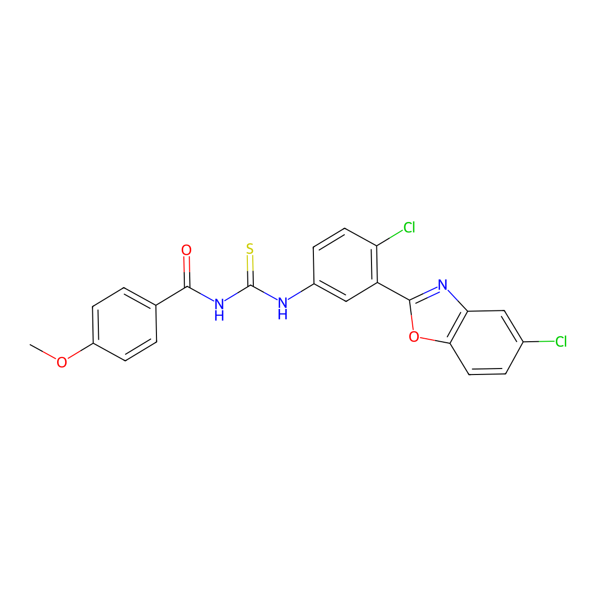 N-[[4-chloro-3-(5-chloro-1,3-benzoxazol-2-yl)phenyl]carbamothioyl]-4-methoxybenzamide molecular structure, CAS 385385-96-6