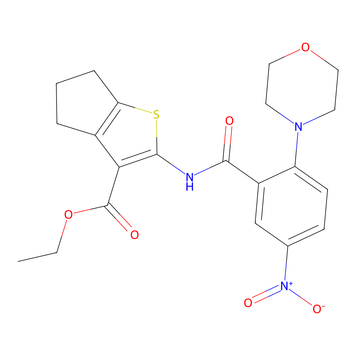 ethyl 2-[(2-morpholin-4-yl-5-nitrobenzoyl)amino]-5,6-dihydro-4H-cyclopenta[b]thiophene-3-carboxylate molecular structure, CAS 385386-26-5