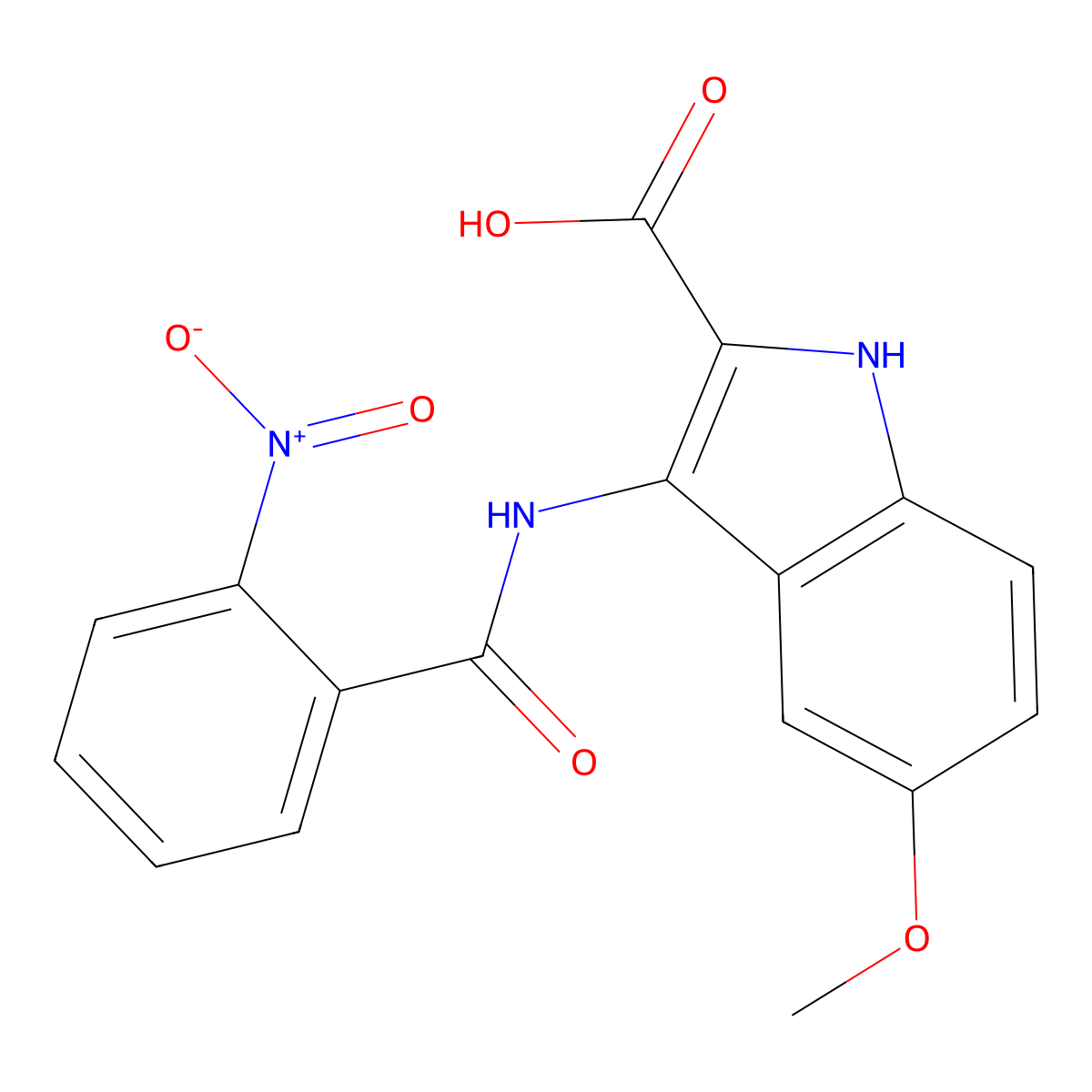 5-Methoxy-3-(2-nitro-benzoylamino)-1H-indole-2-carboxylic acid molecular structure, CAS 385386-37-8
