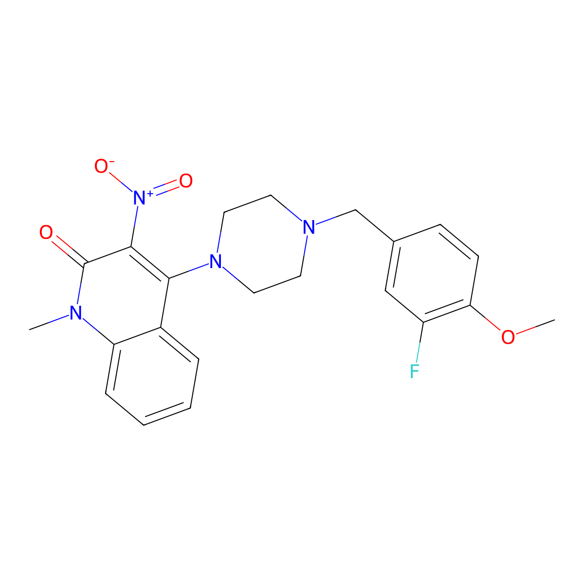 4-[4-[(3-Fluoro-4-methoxyphenyl)methyl]piperazin-1-yl]-1-methyl-3-nitroquinolin-2-one molecular structure, CAS 385386-41-4
