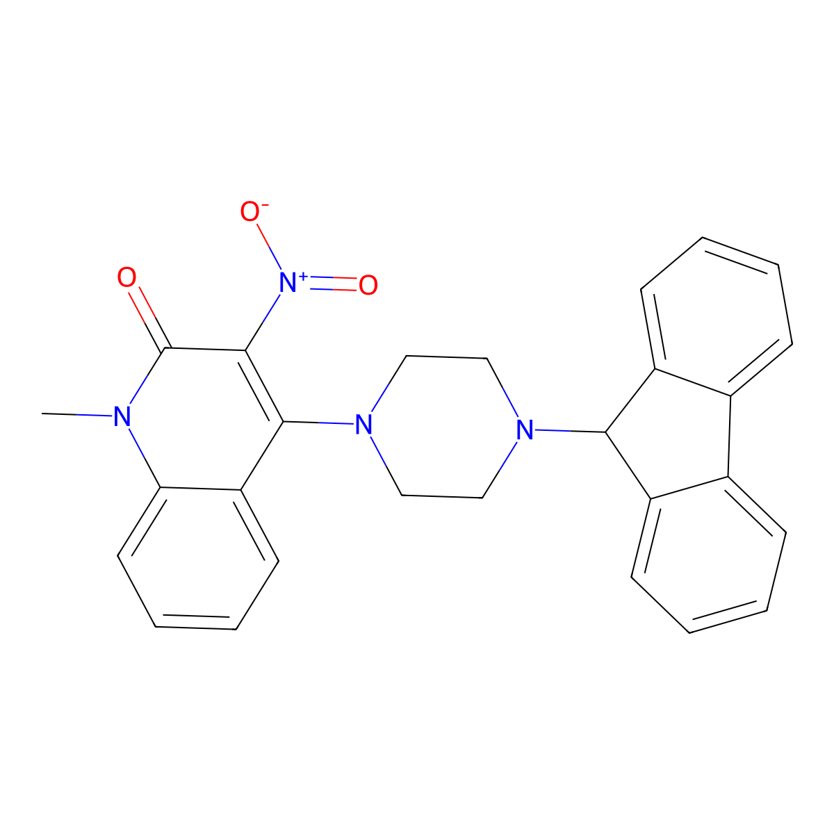4-[4-(9H-fluoren-9-yl)piperazin-1-yl]-1-methyl-3-nitroquinolin-2(1H)-one molecular structure, CAS 385386-47-0