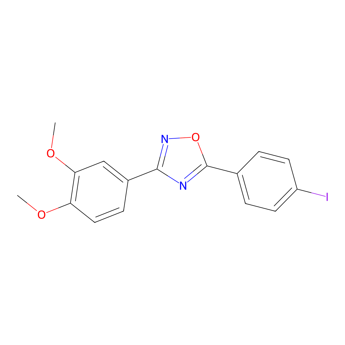 3-(3,4-Dimethoxyphenyl)-5-(4-iodophenyl)-1,2,4-oxadiazole molecular structure, CAS 385386-55-0