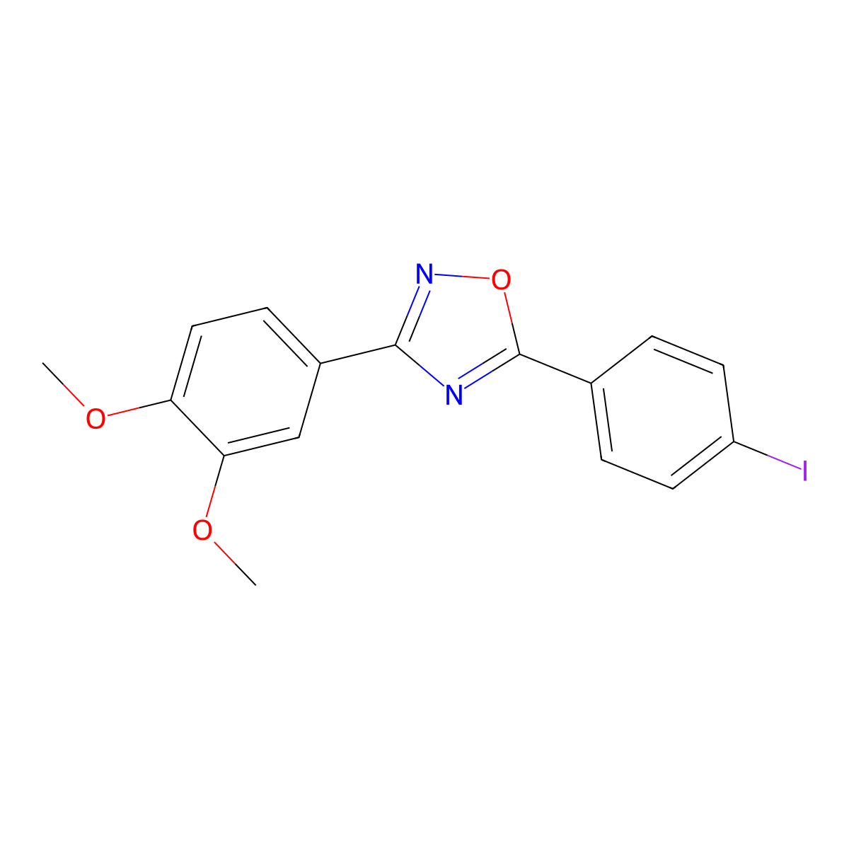 3-(3,4-Dimethoxyphenyl)-5-(4-iodophenyl)-1,2,4-oxadiazole molecular structure, CAS 385386-55-0