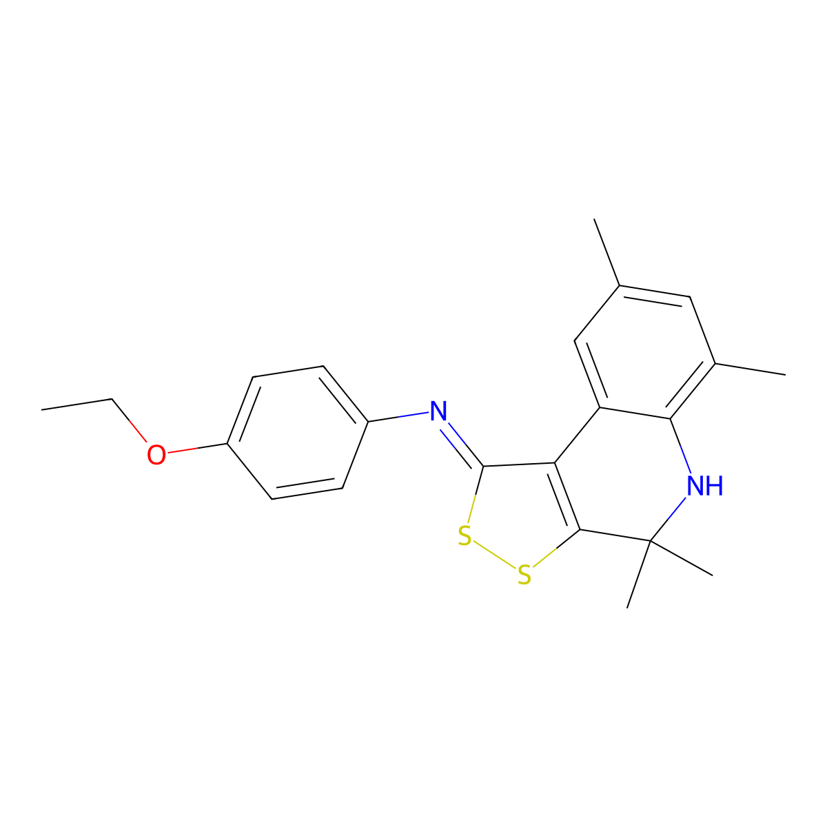 4-ethoxy-N-[(1Z)-4,4,6,8-tetramethyl-4,5-dihydro-1H-[1,2]dithiolo[3,4-c]quinolin-1-ylidene]aniline molecular structure, CAS 385386-73-2