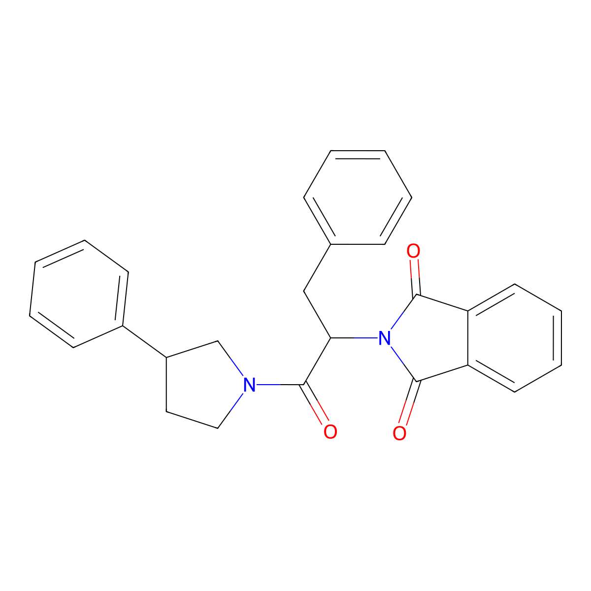 2-[1-Oxo-3-phenyl-1-(3-phenylpyrrolidin-1-yl)propan-2-yl]isoindole-1,3-dione molecular structure, CAS 385386-77-6