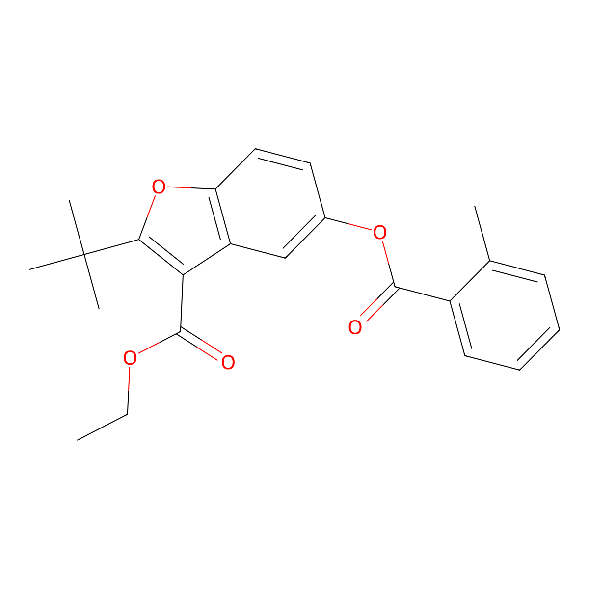 Ethyl 2-tert-butyl-5-(2-methylbenzoyl)oxy-1-benzofuran-3-carboxylate molecular structure, CAS 385386-95-8