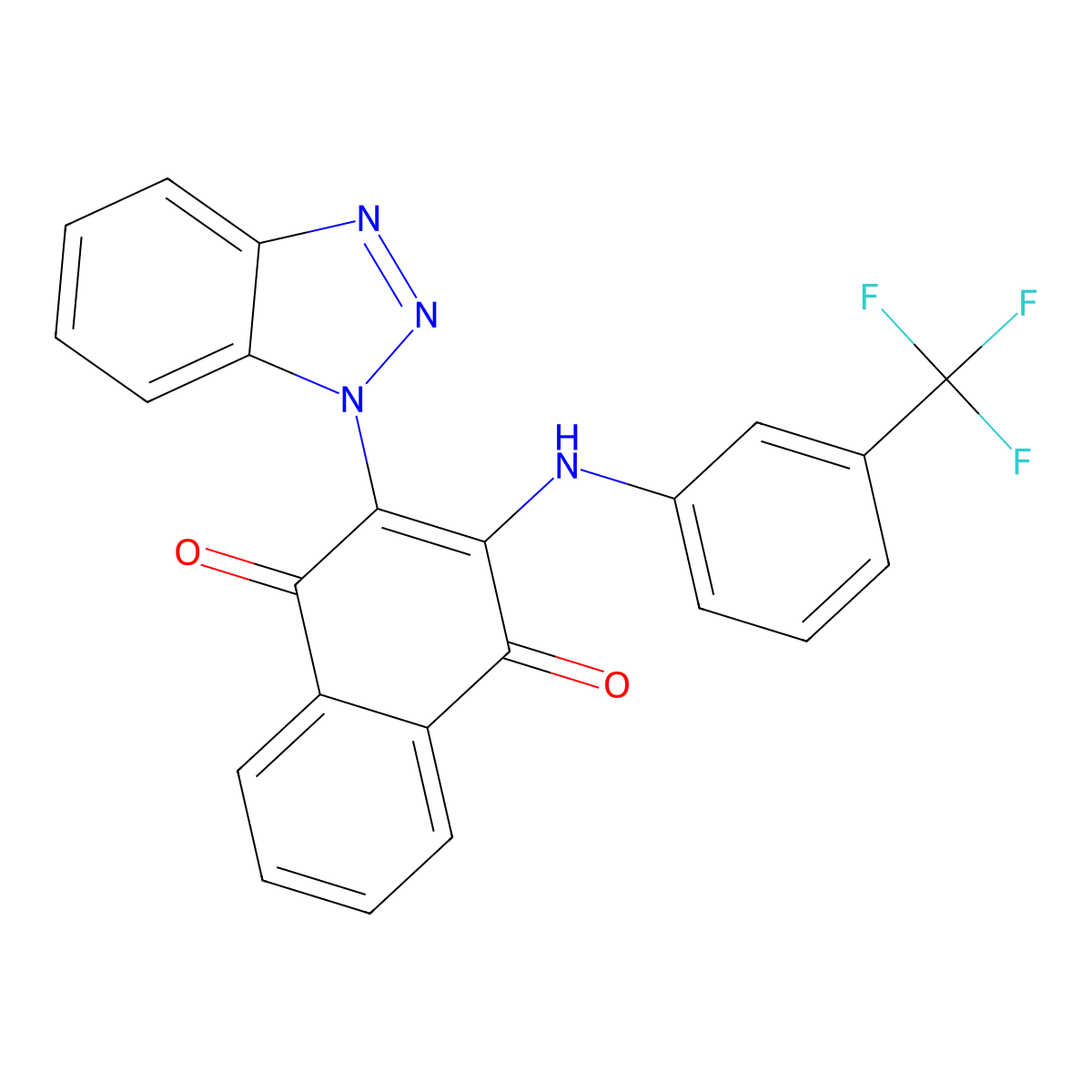 2-(1H-benzo[d][1,2,3]triazol-1-yl)-3-((3-(trifluoromethyl)phenyl)amino)naphthalene-1,4-dione molecular structure, CAS 385387-33-7