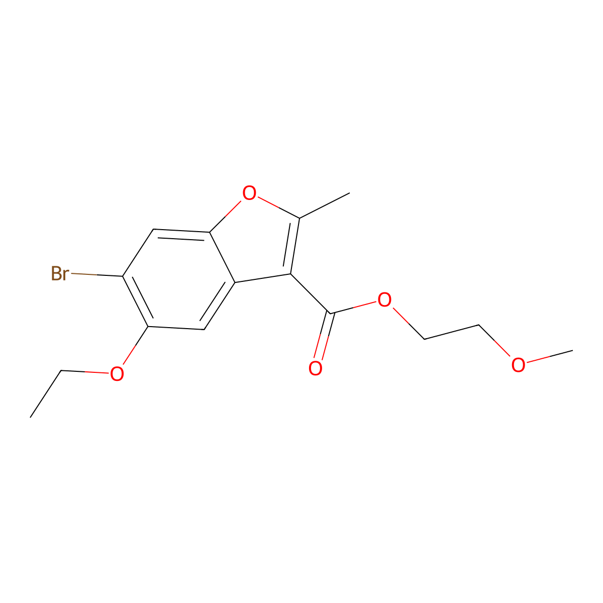 2-Methoxyethyl 6-bromo-5-ethoxy-2-methyl-1-benzofuran-3-carboxylate molecular structure, CAS 385387-36-0