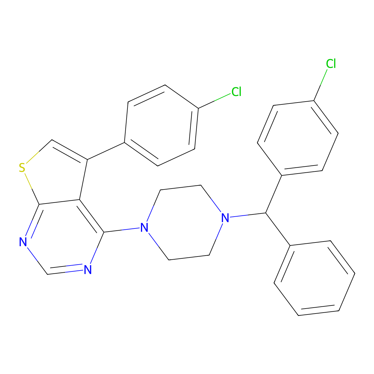 5-(4-Chlorophenyl)-4-{4-[(4-chlorophenyl)(phenyl)methyl]piperazin-1-yl}thieno[2,3-d]pyrimidine molecular structure, CAS 385387-38-2
