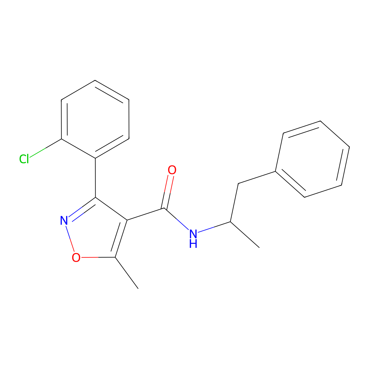 3-(2-chlorophenyl)-5-methyl-N-(1-phenylpropan-2-yl)-1,2-oxazole-4-carboxamide molecular structure, CAS 385387-41-7