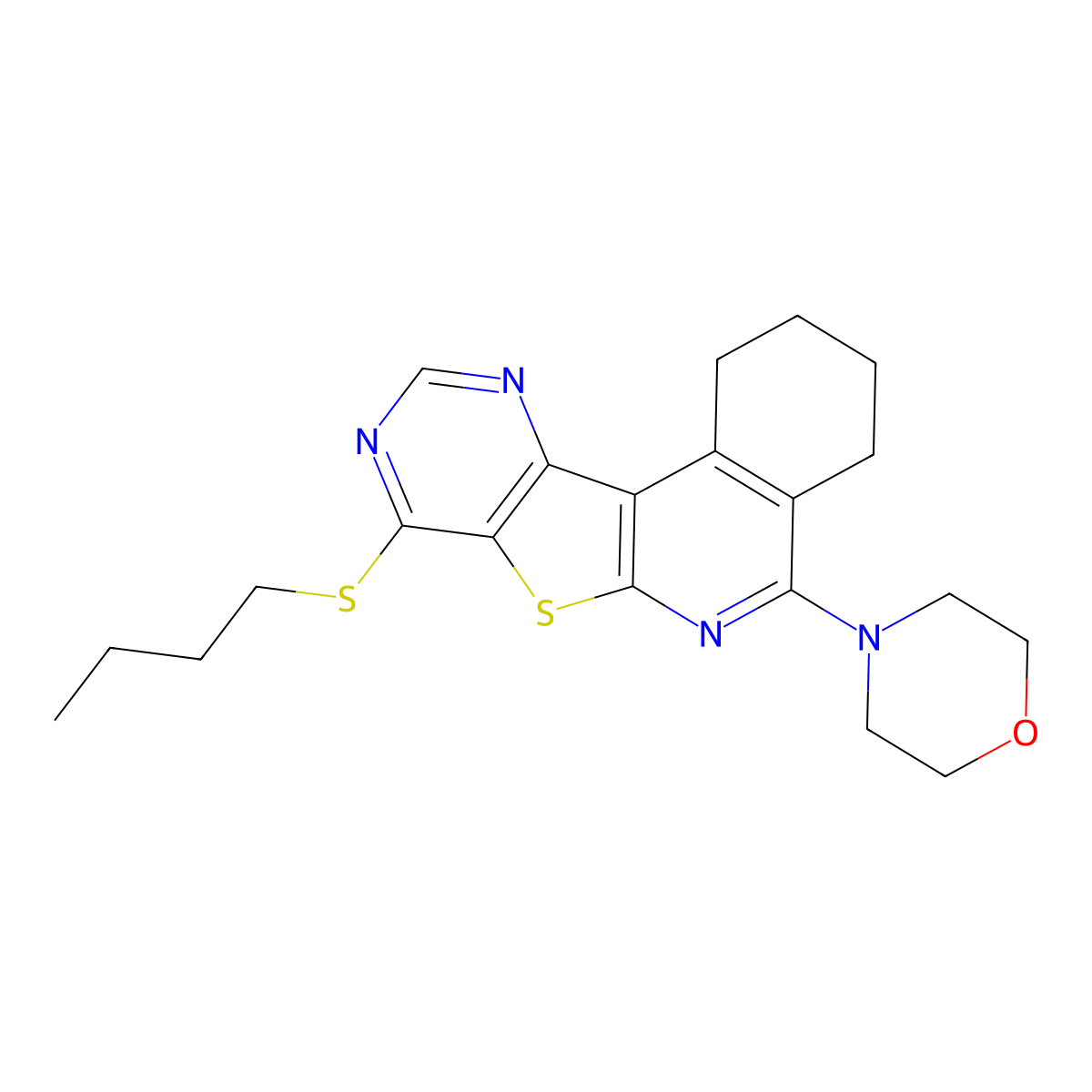 4-(8-(Butylthio)-1,2,3,4-tetrahydropyrimido[4',5':4,5]thieno[2,3-c]isoquinolin-5-yl)morpholine molecular structure, CAS 385387-47-3