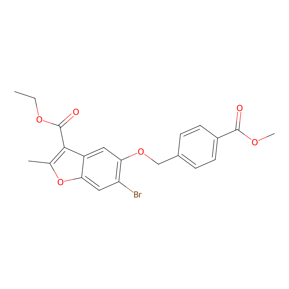 Ethyl 6-bromo-5-{[4-(methoxycarbonyl)benzyl]oxy}-2-methyl-1-benzofuran-3-carboxylate molecular structure, CAS 385387-68-8