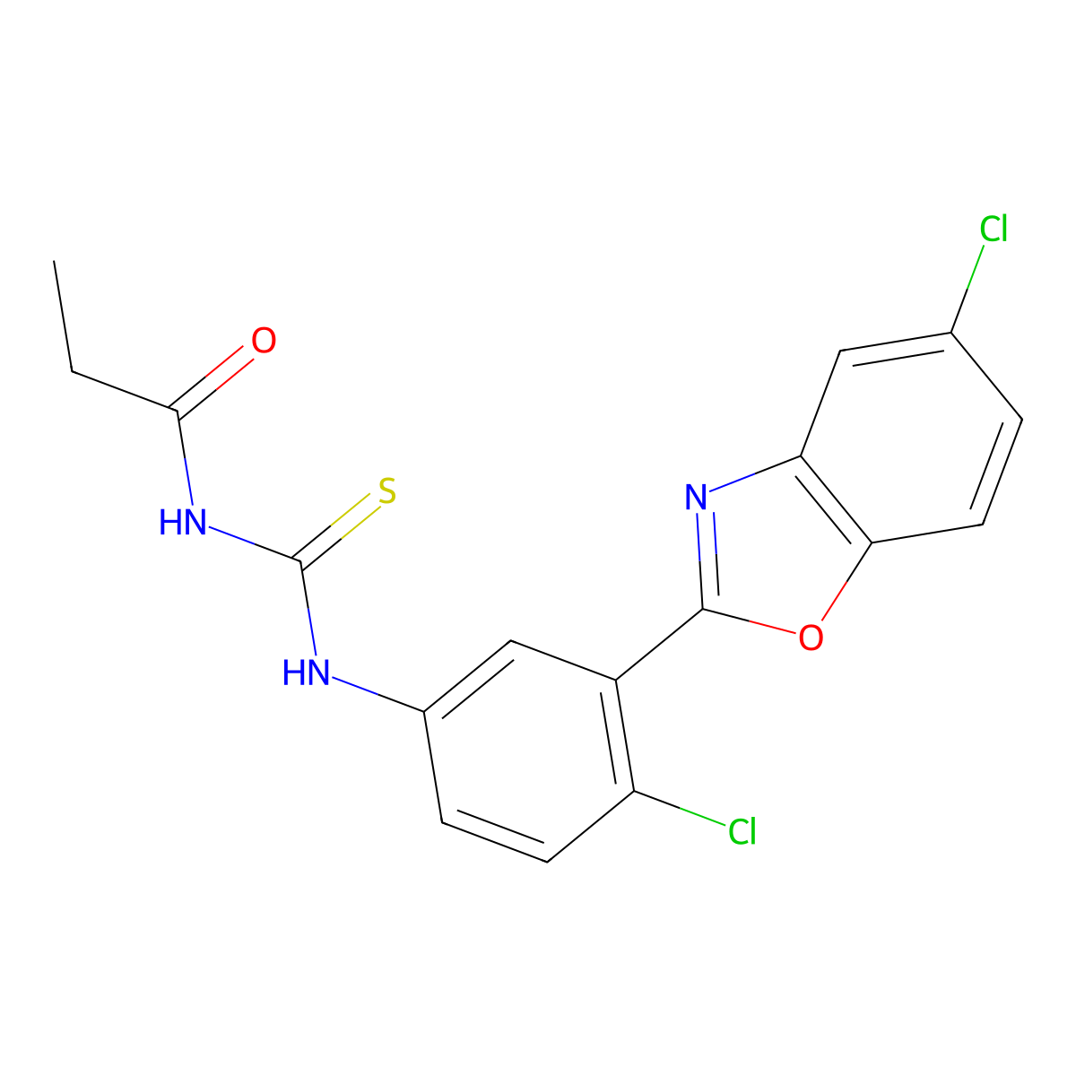 N-[[4-chloro-3-(5-chloro-1,3-benzoxazol-2-yl)phenyl]carbamothioyl]propanamide molecular structure, CAS 385387-92-8
