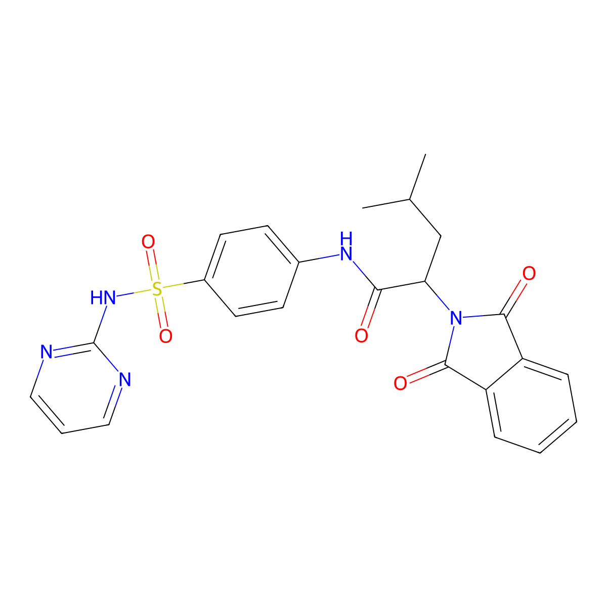 2-(1,3-dioxo-1,3-dihydro-2H-isoindol-2-yl)-4-methyl-N-[4-(pyrimidin-2-ylsulfamoyl)phenyl]pentanamide molecular structure, CAS 385388-14-7