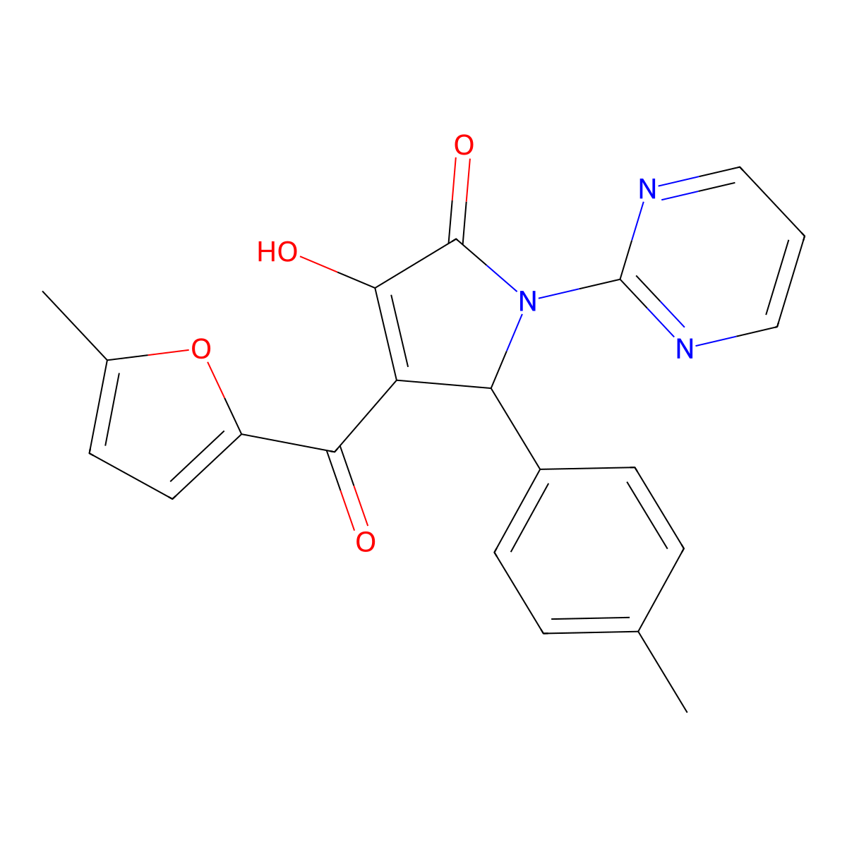 3-hydroxy-4-(5-methylfuran-2-carbonyl)-1-(pyrimidin-2-yl)-5-(p-tolyl)-1H-pyrrol-2(5H)-one molecular structure, CAS 385388-19-2