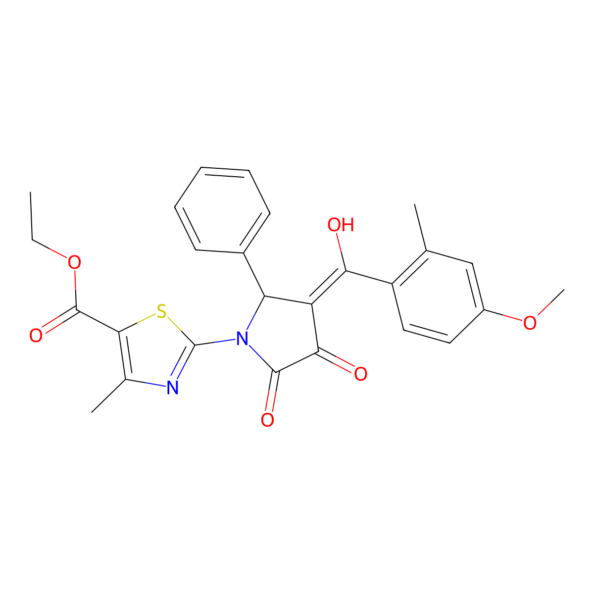 ethyl 2-[3-hydroxy-4-(4-methoxy-2-methylbenzoyl)-2-oxo-5-phenyl-2,5-dihydro-1H-pyrrol-1-yl]-4-methyl-1,3-thiazole-5-carboxylate molecular structure, CAS 385388-30-7