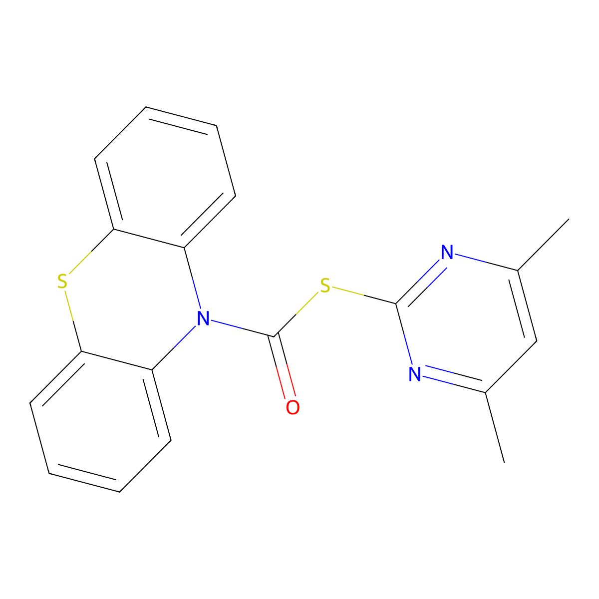 4,6-Dimethylpyrimidin-2-ylthio phenothiazin-10-yl ketone molecular structure, CAS 385388-45-4