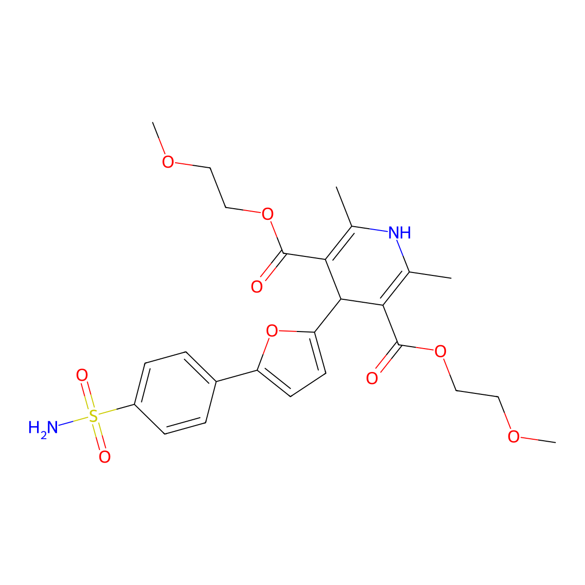 Bis(2-methoxyethyl) 2,6-dimethyl-4-[5-(4-sulfamoylphenyl)furan-2-yl]-1,4-dihydropyridine-3,5-dicarboxylate molecular structure, CAS 385388-73-8