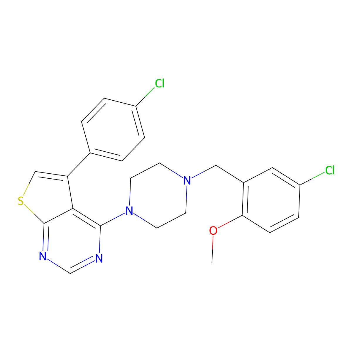 4-(4-(5-Chloro-2-methoxybenzyl)piperazin-1-yl)-5-(4-chlorophenyl)thieno[2,3-d]pyrimidine molecular structure, CAS 385389-11-7