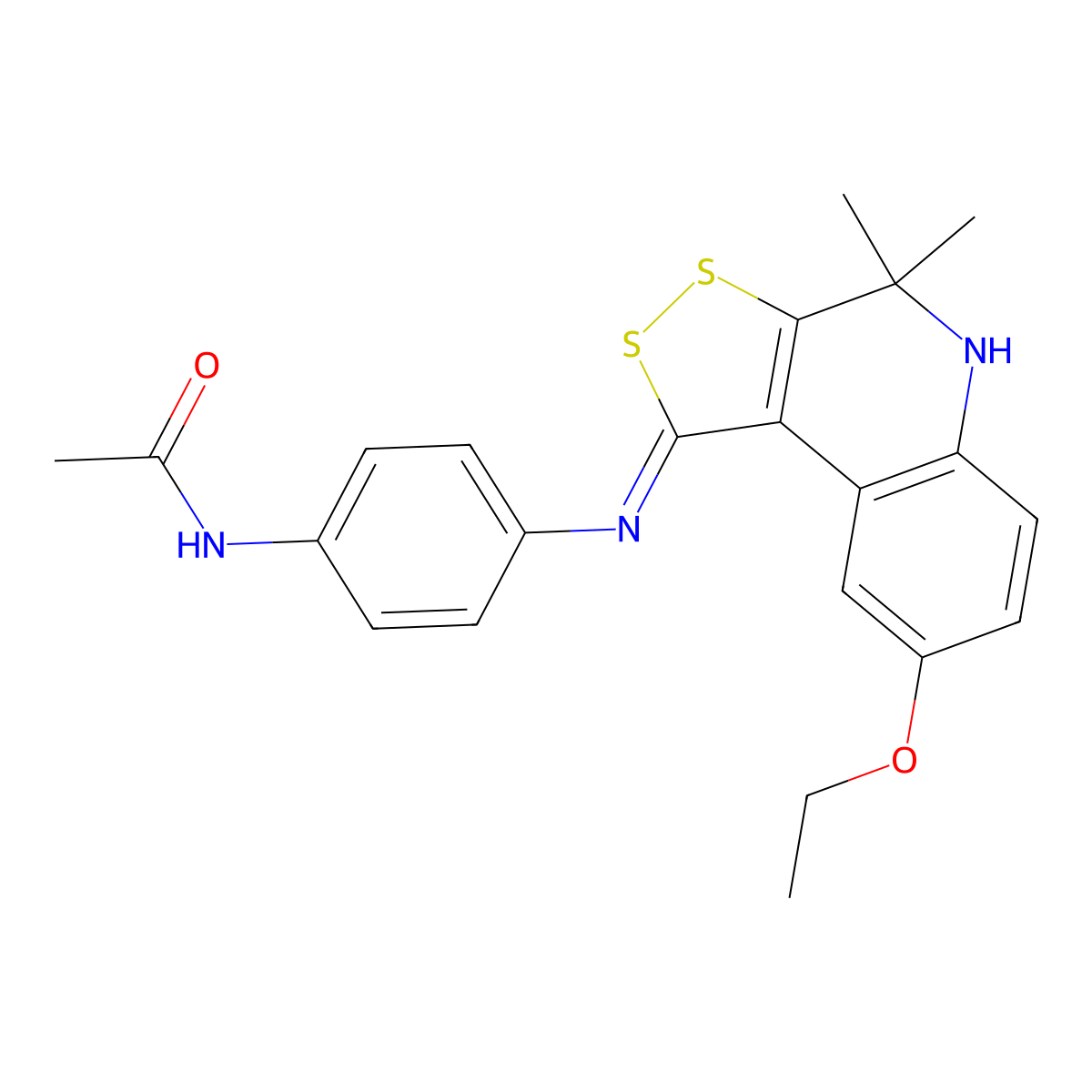N-[4-[(8-ethoxy-4,4-dimethyl-5H-dithiolo[3,4-c]quinolin-1-ylidene)amino]phenyl]acetamide molecular structure, CAS 385389-53-7