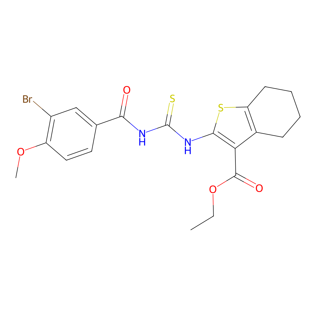 Ethyl 2-({[(3-bromo-4-methoxyphenyl)carbonyl]carbamothioyl}amino)-4,5,6,7-tetrahydro-1-benzothiophene-3-carboxylate molecular structure, CAS 385389-69-5